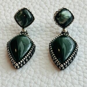 Carolyn Pollack Green Jasper 925 Sterling Silver Teardrop Dangle Earrings
